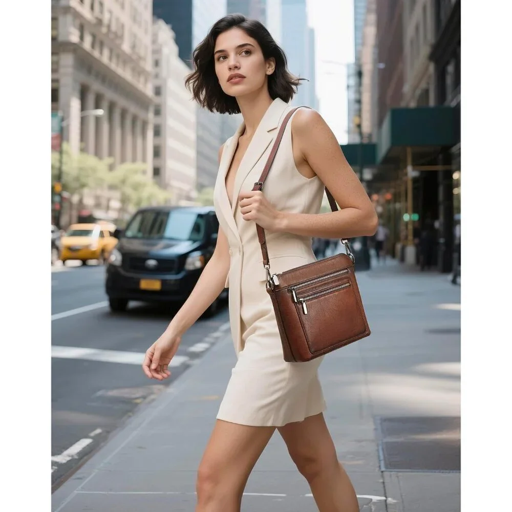 Leather Crossbody Bag Women Purse Handbag Faux Suede Multiple Pockets